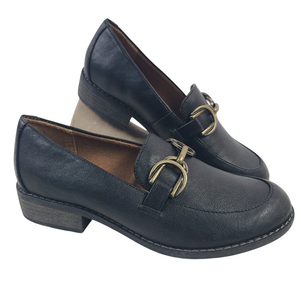 Eurosoft Nia Black Loafers With Brass Buckle Detail Womens Slip-On Shoes Size 6